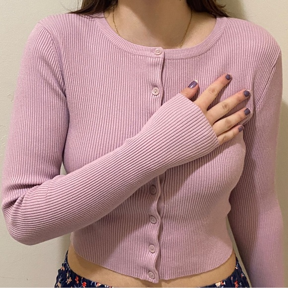 Zara Purple Rib-knit Long Sleeve Top - Picture 3 of 3